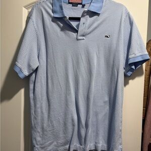 Vineyard Vines Light Blue & White Thin-Stripe Polo
